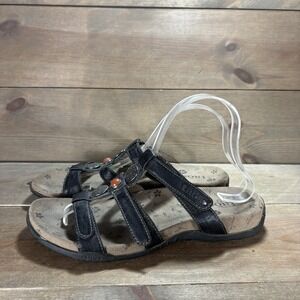 taos prize womens size 8 shoes black leather slip on comfort sandals